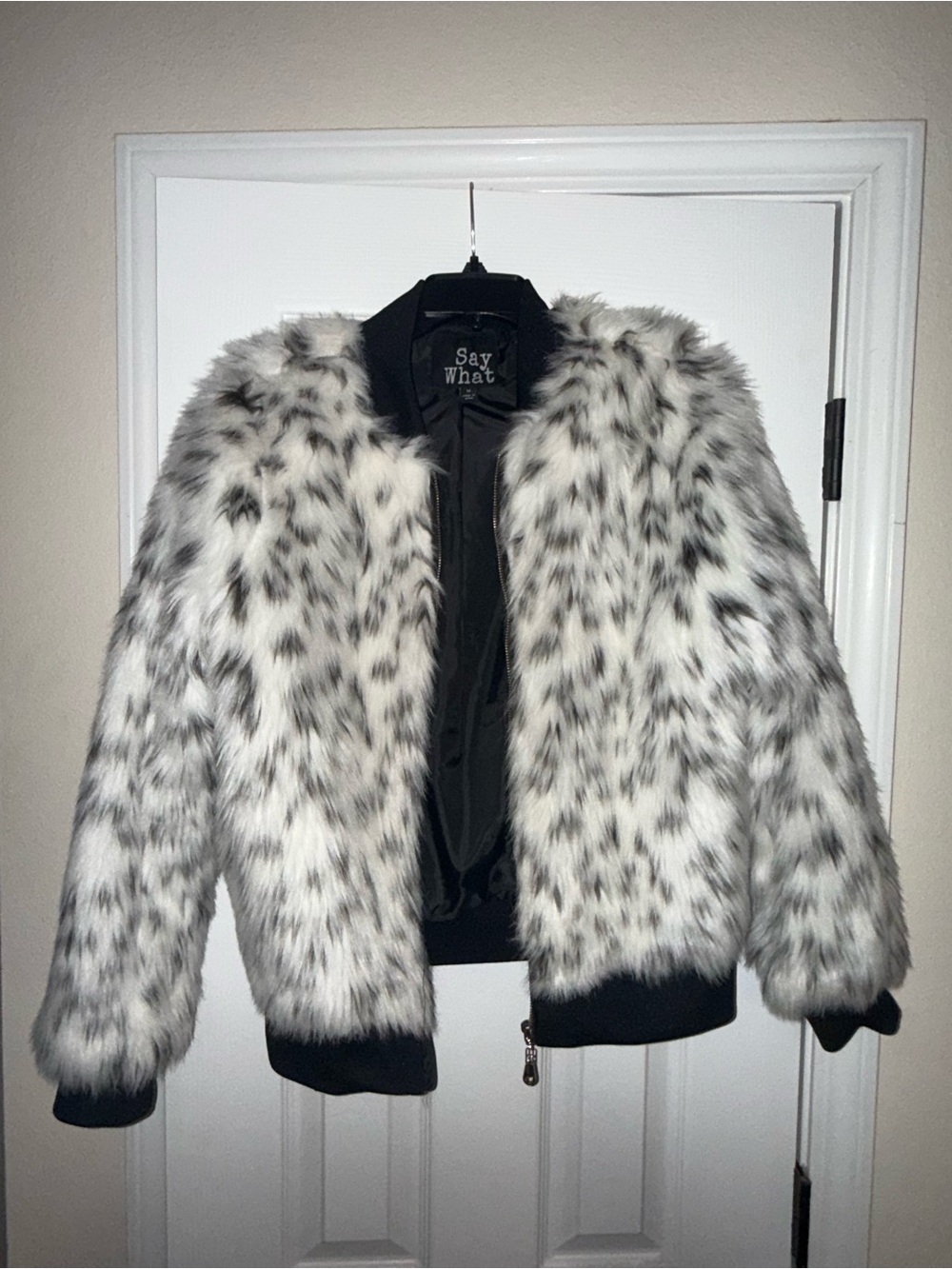 Say What? Black & White Faux Fur Bomber Jacket
